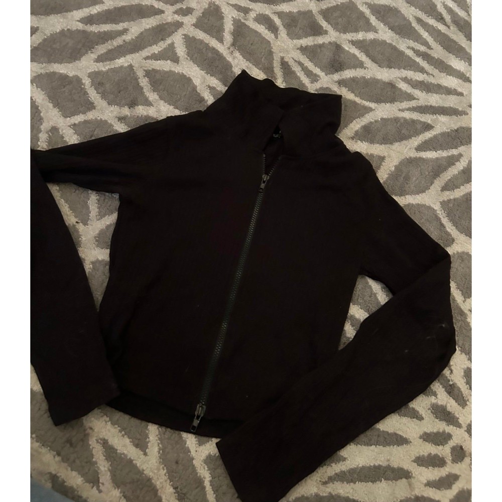 Black Ribbed PrettyLittleThing Full Zip Jacket